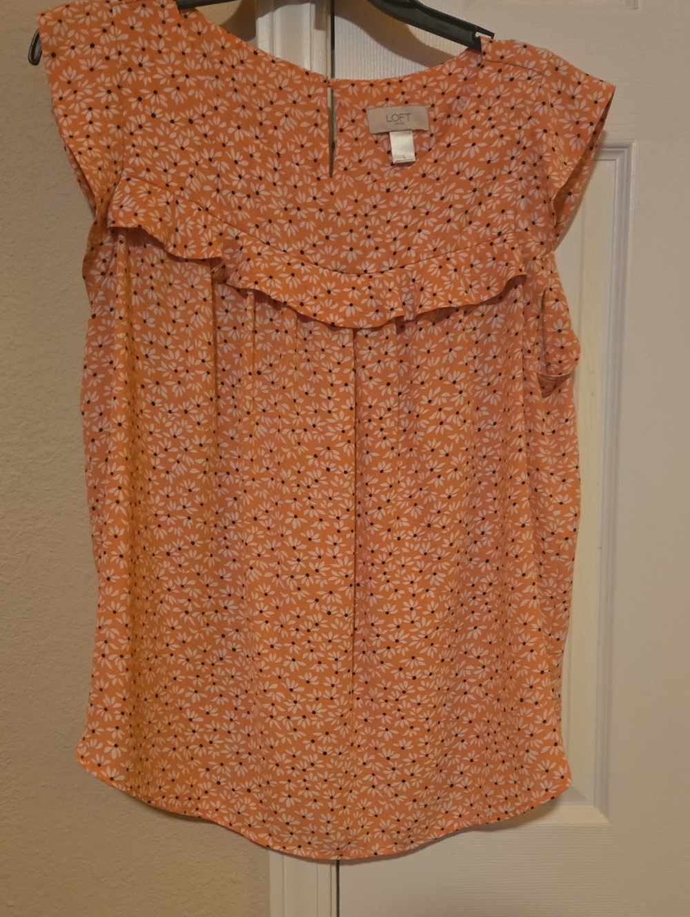 LOFT Peach Floral Ruffle-Front Camisole